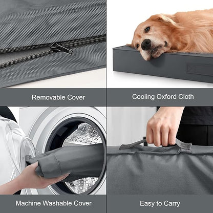 Outdoor Dog Bed for Small Dogs & Cats, Waterproof Dog Crate Mat Orthopedic Egg Crate Foam with Washable Removable Oxford Cover, Grey