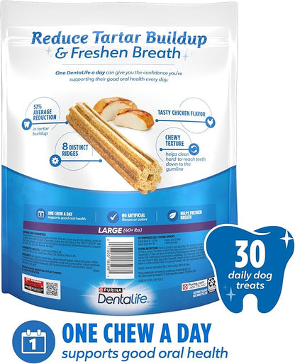 DentaLife Daily Oral Care Dog Treats for Large Dogs, Chewy Dental Treat to Freshen Breath and Fight Tartar, Chicken Flavor - 30 ct. Pouch