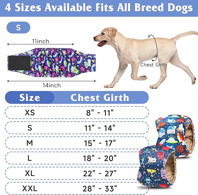 5 Pack Dog Diapers Male Reusable, Premium Belly Bands for Dogs, High Absorbing Male Dog Pee Wraps for Doggie in Incontinence or Excitable Urination and Training Cartoon M