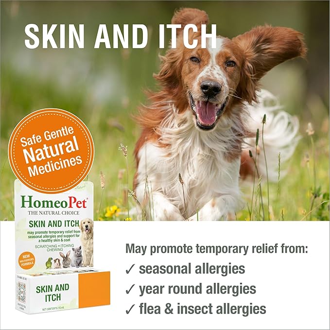 HomeoPet Skin and Itch, Safe and Natural Itch Relief for Dogs and Cats, Coat and Skin Soother for Pets, 15 Milliliters
