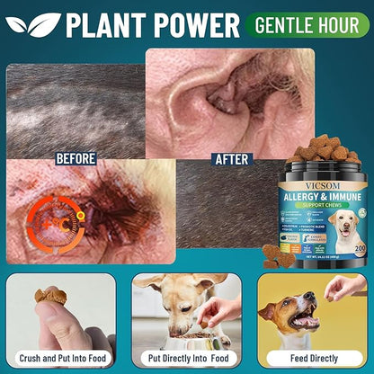 Dog Allergy Chews, 200 Dog Itching Skin Relief Chews, Immune & Seasonal Allergy Support, Paw Licking, Skin & Coat Support, Gut & Digestive Health, Dogs Allergy Relief, Chicken Flavor