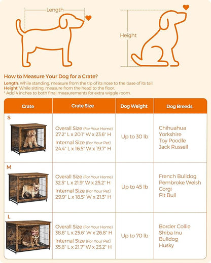 Feandrea 27.2" Dog Crate Furniture, Indoor Dog Cage Side End Table, M Pet Wood Kennel for Medium and Small Dogs up to 30 lb with Multi-Purpose Removable Tray, Double-Door Pet House, Rustic Brown