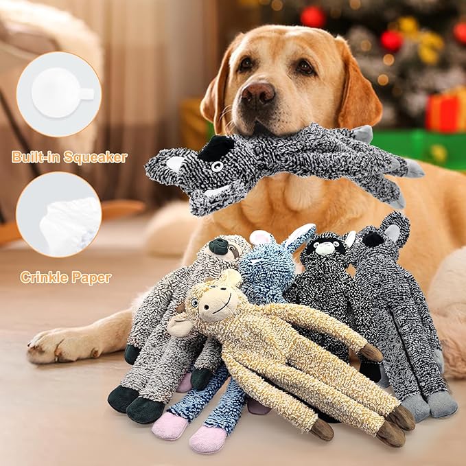 BUYPOW Shuse No Stuffing Dog Toys for Large Dogs, Squeaky Crinkle Interactive Dog Animals Toys, Plush Teething Toys to Keep Them Busy, Cute Funny Dogs Gifts for Small Medium Large Breed