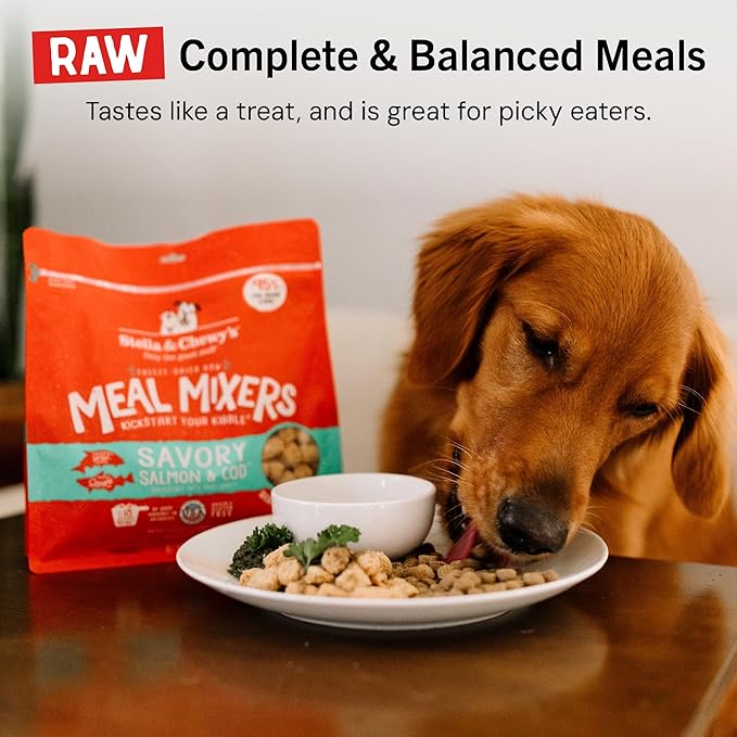 Stella & Chewy's Freeze-Dried Raw Salmon & Cod Meal Mixers- Dog Food Topper and Mixer - Made with 95% Wild-Caught Salmon & Cod, Organs & Bone - Perfect for Picky Eaters - Grain-Free - 8 oz