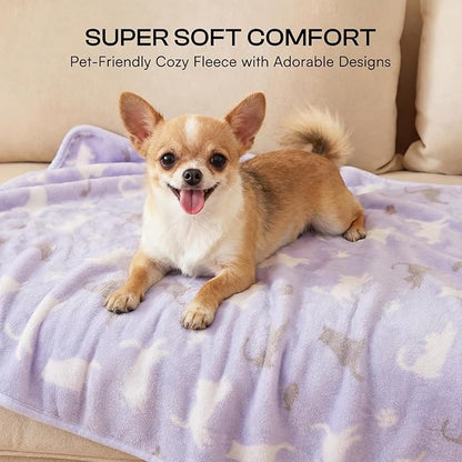 Luciphia 1 Pack 3 Dog Printed Fleece Pet Blankets Washable，Soft Warm Throw Covers for Crate Couch Bed，Cozy Puppy Essentials for Dogs and Cats，Purple/Grey/Khaki, Large (41x31 inch)