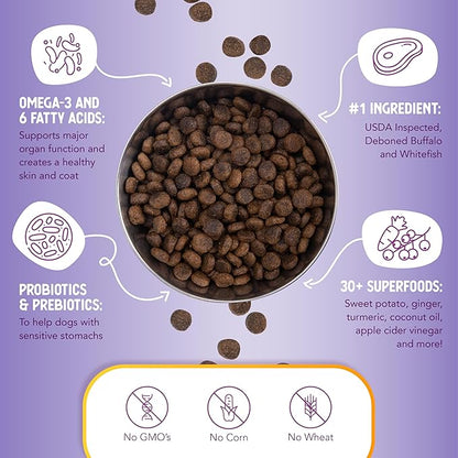 Health Extension Grain Free Buffalo & Whitefish Dry Dog Food - 30+ Superfoods and Probiotics for All Life Stages (23.5 lb)