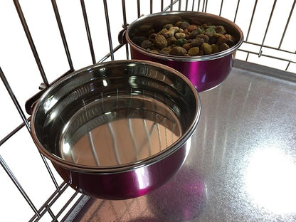 Ellie-Bo Pair of Dog Bowls for Crates/Cages or Pens, Medium, 0.9 Litre, Pink