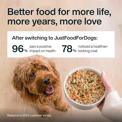 JustFoodForDogs JustFresh Wet Dog Food, Fresh Pet Meals and Toppers with No Preservatives, Resealable Package, Human Grade, Home-Cooked Turkey, 12 oz - 7 Pack