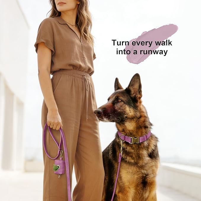 Didog Soft PU Leather Dog Collar, Stylish Quick Released Dog Collars for Large Dogs, Easy Clean Adjustable Pet Collar for Daily Walking, Purple, XL Fit 20-26" Neck