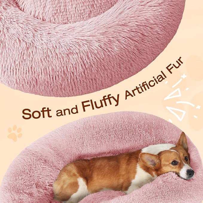 JOLLYVOGUE Dog Beds Large Sized Dog, 36 inches Calming Soft Anti-Anxiety Donut Dogs Bed, Washable Round Fluffy Cushion for Large Pets, Fits up to 80 lbs Pets