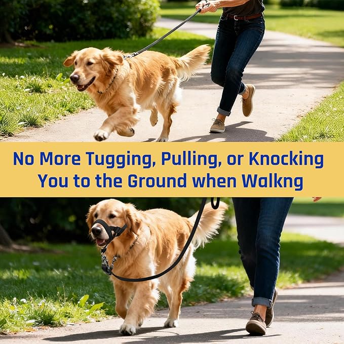 BARKLESS Dog Training Head Collar for Pulling, No Pull Head Halter with Adjustable Safety Strap, Anti-Pull Soft Padded Muzzle Leash for Walking Training Leash Reactive Medium Dogs