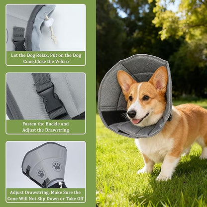 Soft Cone for Dogs to Stop Licking,Dog Cones for Small Medium Large Pets After Surgery Recovery Collar Elizabethan Collars Comfy Fabric Elizabeth Prevent Dog Licking Alternative(Grey, L)