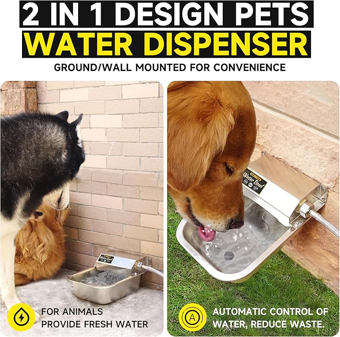 PETIMI Automatic Water Dispenser for Dogs, 101oz Outdoor Dog Water Bowl, 304 Stainless Steel Water Feeder for Small to Large Pets, Large Livestock Waterer, Anti-Tipping, Water Auto-Fill, Easy to Clean