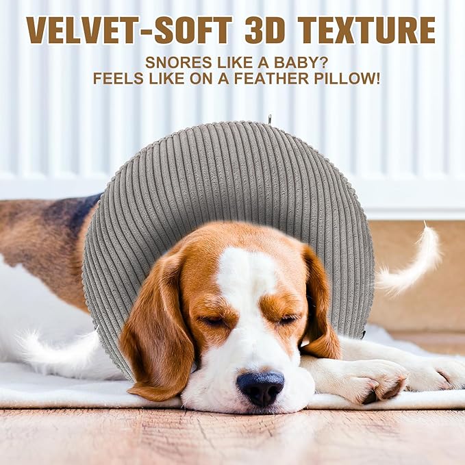 BINGPET Inflatable Dog Cone Collar Alternative After Surgery, Soft Recovery Cone for Dogs to Stop Licking, Blow up Protective Neck Donut ECollars Adjustable for Large Medium Small Puppy Pet, Grey L