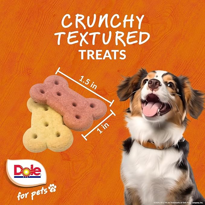 Dole for Pets Dog Biscuits Assorted Banana + Strawberry Mix, Real Fruit Flavor Vegan Crunchy Treats, No Wheat Corn Soy or Artificial Additives, Bite Size Training Snacks for Dogs, 7 Oz - 2 Pack