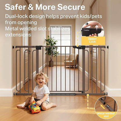 Cumbor Extra Wide Baby & Pet Gate Set, 29.7-48" & 36.6-59" Gates with Dual-Lock, Auto-Close, One-Hand Operation for Stairs, Hallways & Doorways