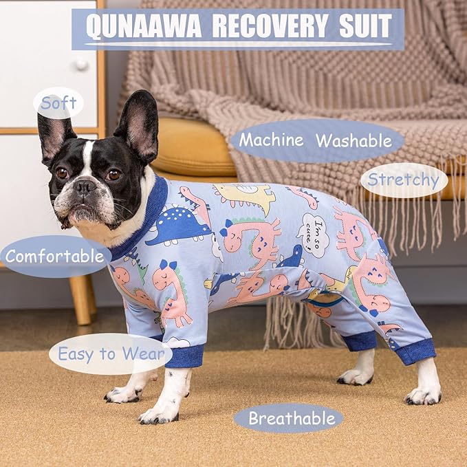 Dog Recovery Suit for Surgery - Soft Pajamas Bodysuit, Cone Alternative - Prevent Licking - Female/Male (Large, Dinosaur Blue)