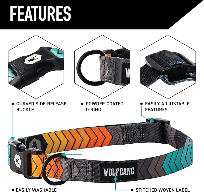 Wolfgang Heavy Duty Martingale Dog Collar with Quick Release Nylon Buckle for Walking & Training, ChevTech Print, Medium
