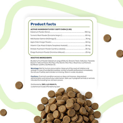 SNIFF N CHOMP Dog Allergy Chews, Chicken Flavor, Probiotics for Dogs with Quercetin Omega 3 Zinc, Seasonal Allergy Relief, Immune Support Soft Chews, Probióticos para Perros | 90 Soft Chews