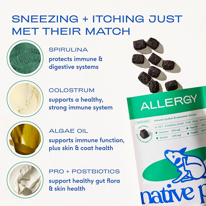 Native Pet Allergy Chews (60 Air-Dried Chews) & Omega Skin and Coat Chews for Dogs (60 Air-Dried Chews) - Promotes Healthy Skin, Shiny Coat, & Digestive Support