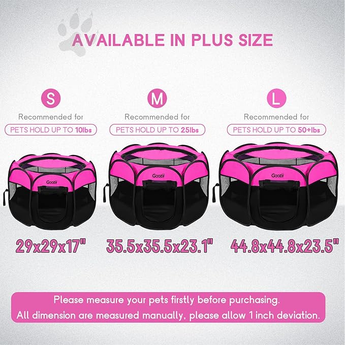 GOOZII Portable Dog Playpen for Small Dogs Indoor Outdoor, Foldable Pet Puppy Playpens Kennel Tent with Top Cover Door for House Cat Kitty for Dog Lover as (Medium Size, Pink)