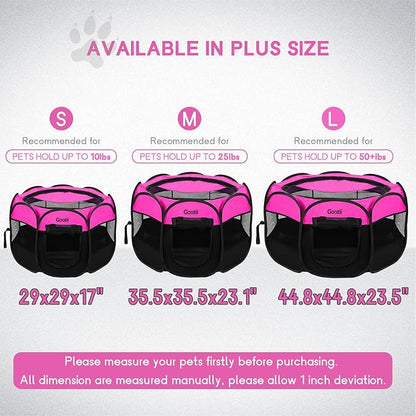 GOOZII Portable Dog Playpen for Small Dogs Indoor Outdoor, Foldable Pet Puppy Playpens Kennel Tent with Top Cover Door for House Cat Kitty for Dog Lover as (Medium Size, Pink)
