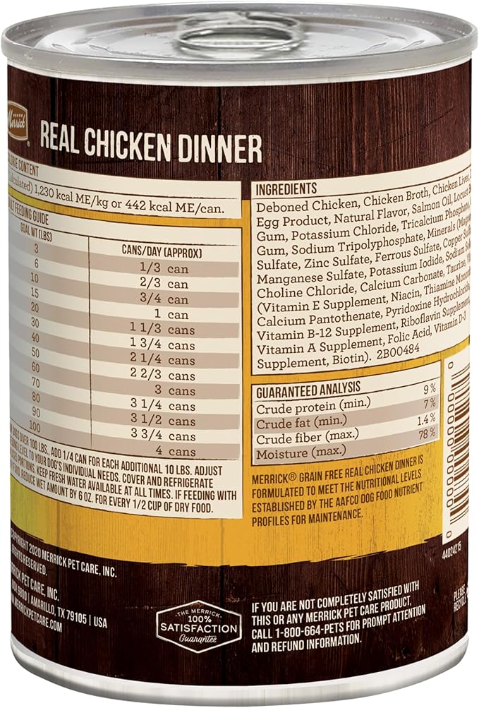 Merrick Grain Free Premium And Natural Canned Dog Food, Soft And Healthy Wet Recipe, Real Chicken Dinner - (Pack of 12) 12.7 oz. Cans
