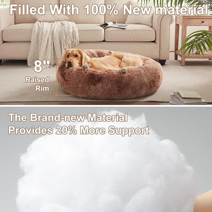 36 inches Donut Dog Bed for Large Dogs - Calming Fluffy Round Pet Bed with Removable & Washable Cover,Fits up to 80 lbs Pets (Tie-dye Brown,Large)