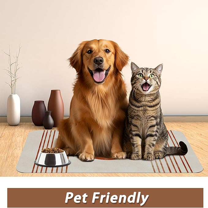 Sun Boho Dog Food Mat for Floors,Absorbent Quick-Dry Pet Feeding Mat, Cat Dog Bowl Mats for Food and Water, Non-Slip Pet Accessories Supplies 12"x20"