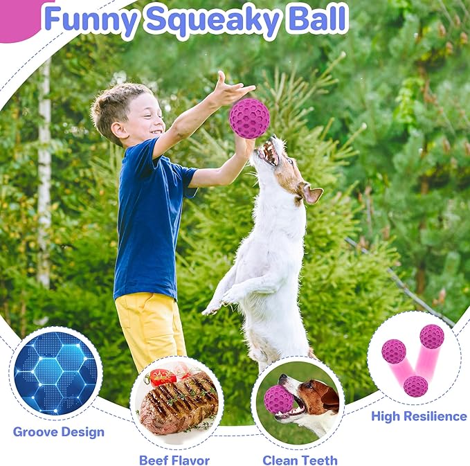 Indestructible Squeaky Dog Balls, Dog Toys for Aggressive Chewers Large Breed for Relieving Anxiety, Tough Dog Chew Toys Balls for Aggressive Chewers, Outdoor Squeaky Cognitive Dog Toys