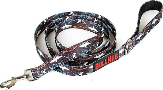 BULLHUG 6 FT Bulldog Leash with Padded Handle. Perfect for Bulldogs, French Bulldogs, Pugs & All Breeds. Leashes for Walking, Training Lead for Bulldogs (Shark)
