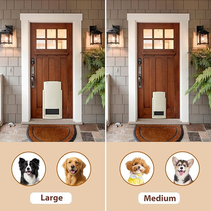 mestyl Dog Door for Wall, Pet Door, Doggie Door with Telescoping Tunnel, Double Magnetic Flaps and Sliding Lock Panels, 3-Flap Dog Door and Cat Door, Easy to Install, White, Medium