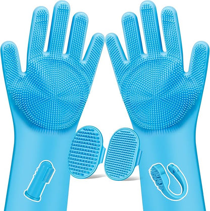 Augwind 6PCS Pet Grooming Kit for Dogs,Cats and Horses | Dog Washing Gloves | Dog Bath Brush | Dog Bath Gloves | Dog Shampoo Brush | Pet Grooming Gloves | Dog Bath Supplies (Light Blue)