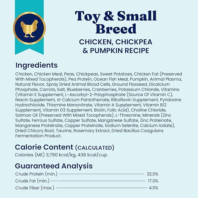 Solid Gold Toy & Small Breed Dry Dog Food Small Bites – Chicken, Grain Free Gluten Free, High Fiber Kibble w/Probiotics for Gut & Digestion – All Ages – NutrientBoost™ – 11LB