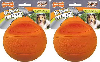 Nylabone Power Play Gripz Felt Basketball Rubber Fetch Toy, Squeaky Ball for Dogs, Medium (1 Count) (Pack of 2)
