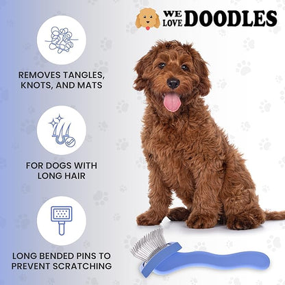 Slicker Brush for Dogs, Dog Grooming Supplies - Best Doodle & Poodle Brush for Haired Dogs - Goldendoodle Pin Detangler for Dematting (Medium Curved)