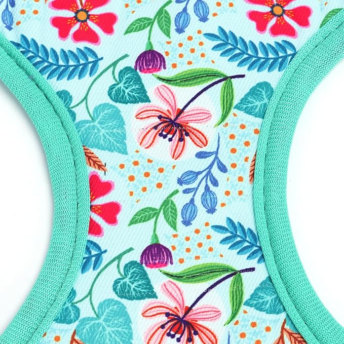 Moonpet Step in Dog Harness Leash Set- All Weather Reflective No-Pull Floral Pattern Padded Mesh Vest Harness for Cats Puppy Extra-Small Small Medium Large Dogs - Verdure Flower - XL