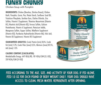 Weruva Classic Dog Food, Funky Chunky Chicken Soup with Chicken Breast & Pumpkin in Gravy, 5.5oz Can (Pack of 24), Blue