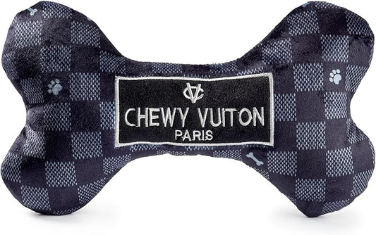 Haute Diggity Dog Chewy Vuiton Bone Plush Squeaky Dog Toy, Soft Durable Designer-Inspired Stuffed Puppy Chew Toys for Small, Medium & Large Dogs, Machine-Washable (Black Checker) XL