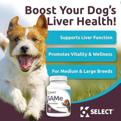 K9 Select SAM-E for Dogs – Dog Liver Supplement for Small and Medium Adult Dogs – Canine Liver Health & Detox – Hepato Support, Multivitamin for Cell-Growth, 60 Tablets