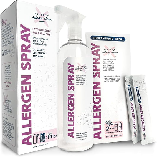 Allergy Asthma Clean Allergen Spray, Pets, Dust Allergies & More, Air & Surface Control, Just Add Water, Bottle Plus Two Refills, Over 100oz Total