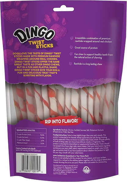 Dingo Twist Sticks Rawhide for Dogs, Made with Real Chicken, 50 Count