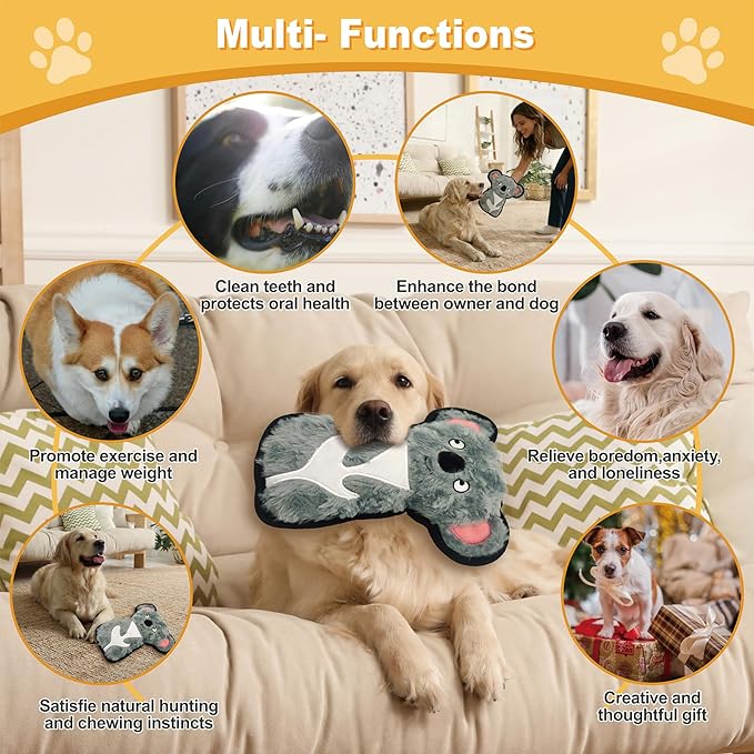 Grey Green Koala Plush Squeaky Dog Toy with Crinkle Paper Puppy Teething Chew Toy Cute Soft Funny Stuffed Animal Interactive Fetch Dog Toy for Small Medium Large Dogs Toy Gift 22.5cm/8.86in