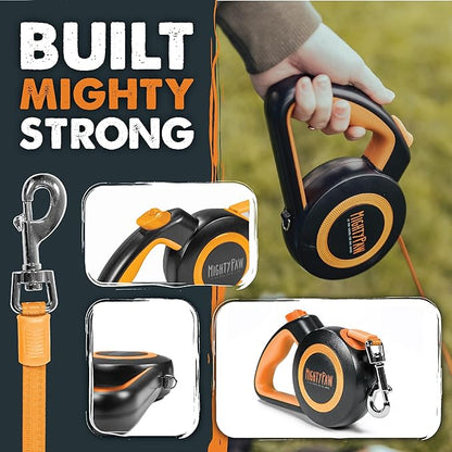 Mighty Paw Retractable Dog Leash 2.0 | 16' Heavy Duty Reflective Nylon Tape Lead for Pets up to 0-50 lbs. Tangle Free Design W/One Touch Quick-Lock Braking System & Anti-Slip Handle (Orange/Lite)