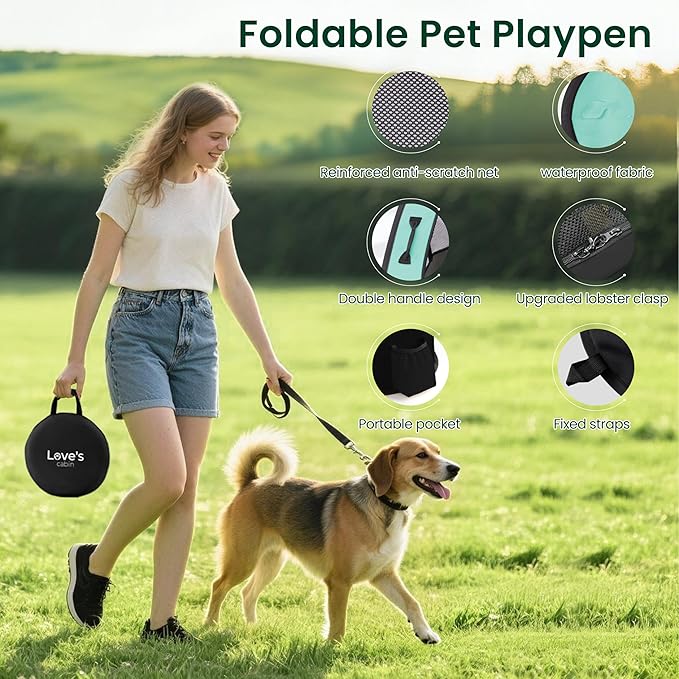 Love's Cabin Medium Dog Tent Crate, Portable Foldable Pop Up Dog Kennel Playpen with Carrying Case (Green)