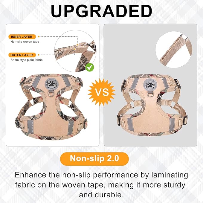BEAUTYZOO Step in Dog Harness Collar and Leash Set for Small Medium Large Dogs, No Pull No Choke Puppy Harness,Soft Mesh Reflective Pet Padded Vest Adjustable for Doggie Girl or Boy,Chihuahua,Beige XS