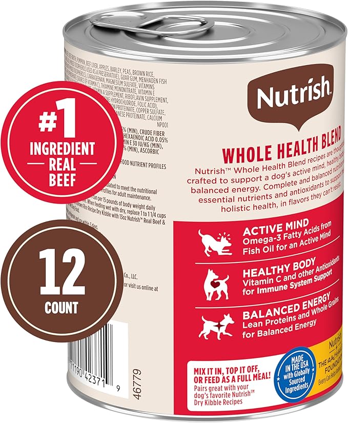 Nutrish Real Beef & Pumpkin Recipe Whole Health Blend Premium Paté Wet Dog Food,13 oz. Can,Packaging May Vary (Rachael Ray),(Pack of 24)