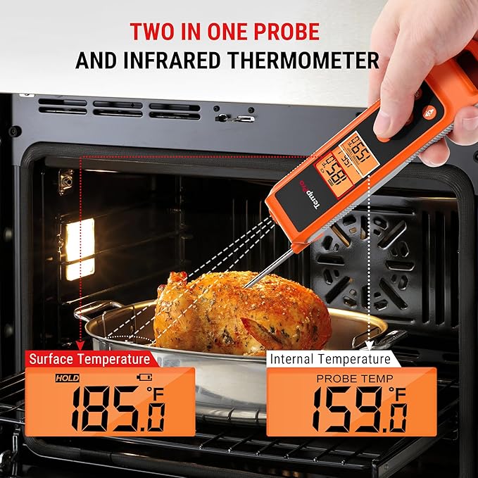 TempPro TP420 2-in-1 Instant Read Thermometer for Cooking, Infrared Thermometer with Meat Probe, Non-Contact Laser Meat Thermometer for Griddle Grill Pizza Oven HVAC Pool (Previously ThermoPro)