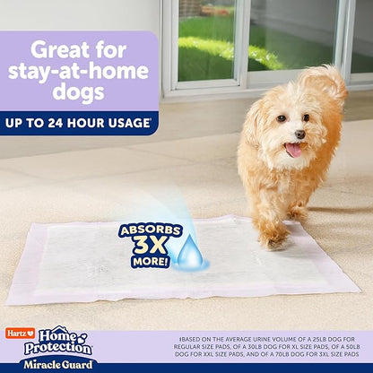 Hartz Miracle Guard Dog and Puppy Dog Pads Max Absorbency 24 Hour Use Odor Eliminating Lavender Scented No Leaks, Regular Size 25 Count