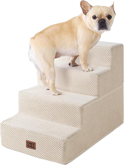 EHEYCIGA Dog Stairs for Bed 18" H, 4-Step Dog Steps for High Bed, Pet Steps for Small Dogs and Cats, Non-Slip Balanced Pet Ramp Indoor, Beige